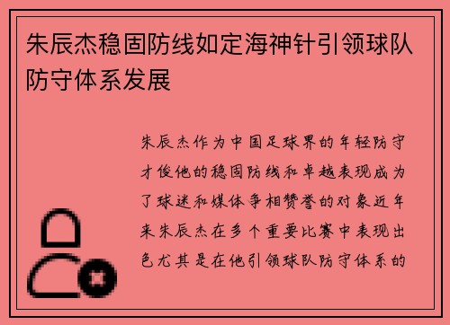 朱辰杰稳固防线如定海神针引领球队防守体系发展